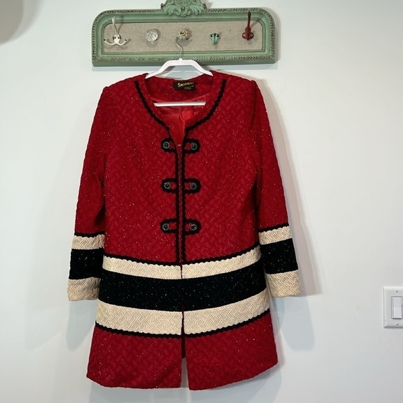 Susanna tweed sheath dress matching jacketed striped metallic red/black 16 size - Picture 6 of 11